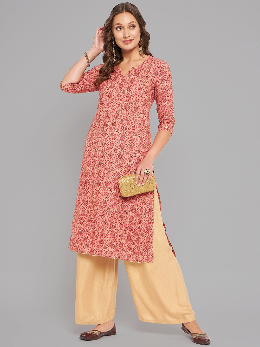 Women Pink Kurta With Lace - Kashyap Global Lifestyles LLP