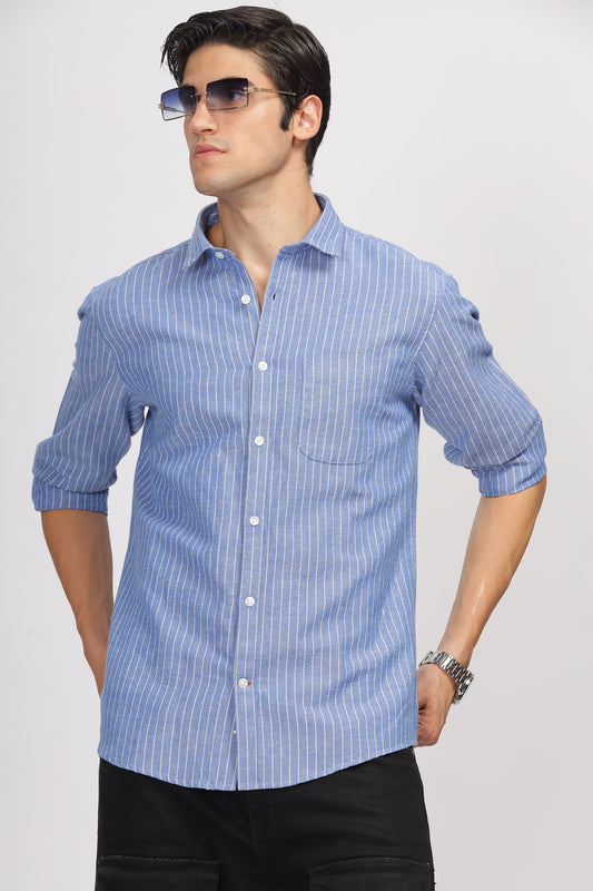 Uri Blue Linen Striped Full Sleeve Shirt