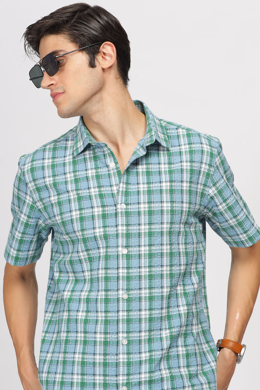 Uri Multicolor Seersucker Checked Half Sleeve Shirt - Kashyap Global Lifestyles LLP