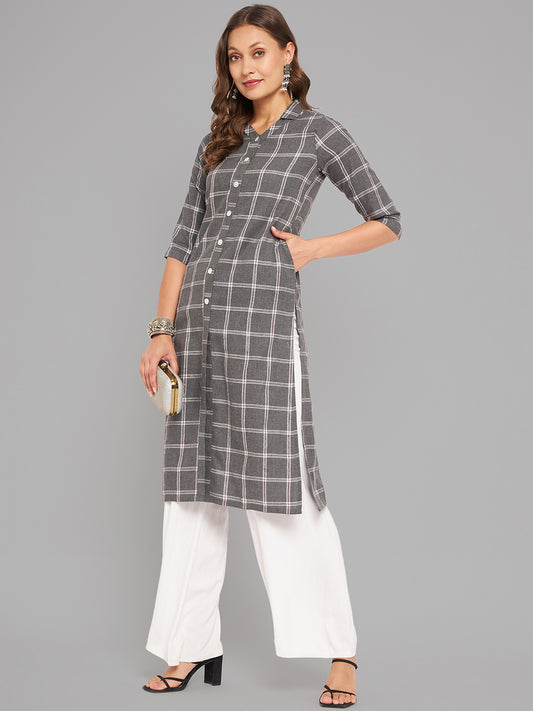 Women Grey Collar Neck Kurta - Kashyap Global Lifestyles LLP