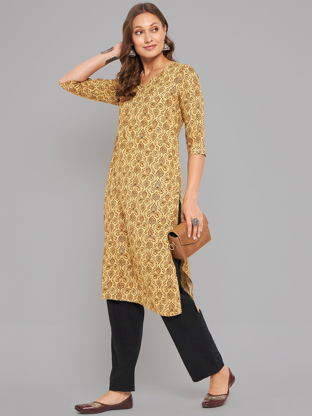 Women Mustard Kurta With Lace - Kashyap Global Lifestyles LLP