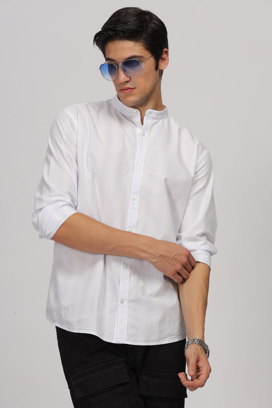 Uri Mandarin Collar Off White Shirt