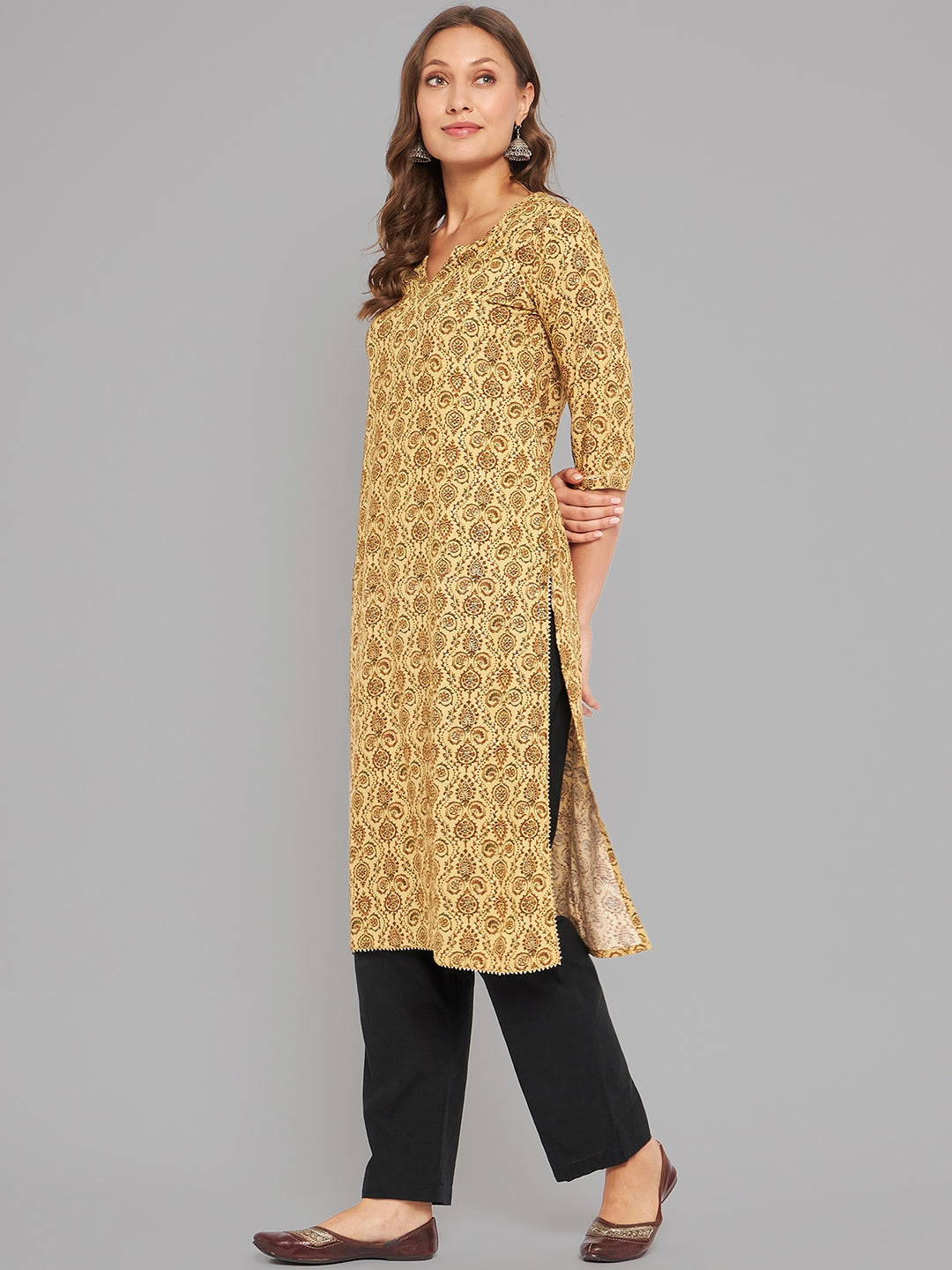 Women Mustard Kurta With Lace - Kashyap Global Lifestyles LLP