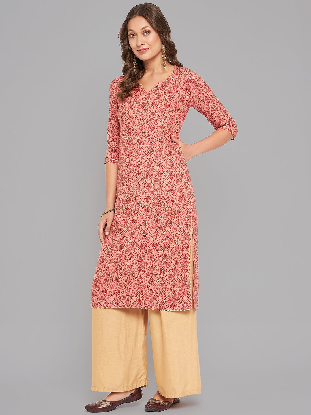 Women Pink Kurta With Lace - Kashyap Global Lifestyles LLP