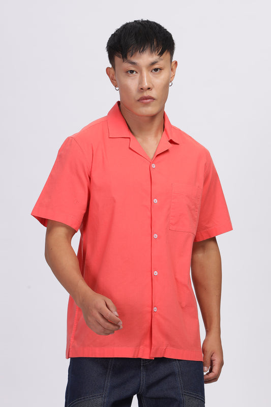 Uri Peach Solid Cuban Collar Shirt - Kashyap Global Lifestyles LLP