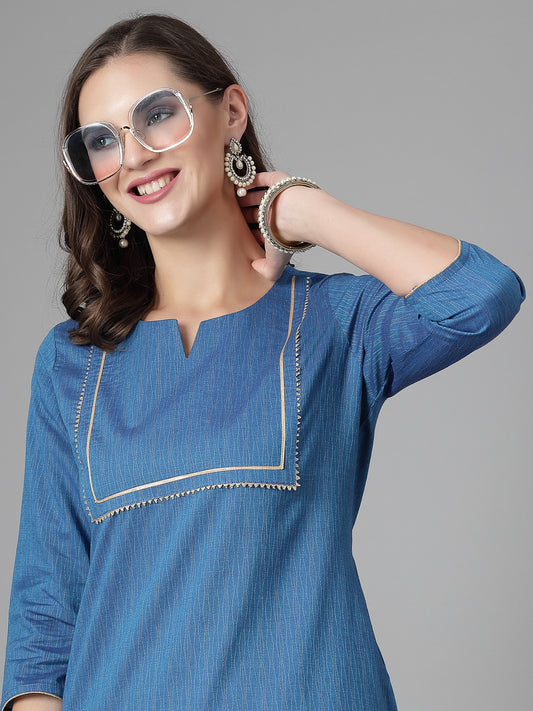 Women Blue Festive Kurta With Lace - Kashyap Global Lifestyles LLP