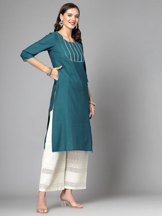 Women Dark Green Festive Kurta With Lace - Kashyap Global Lifestyles LLP