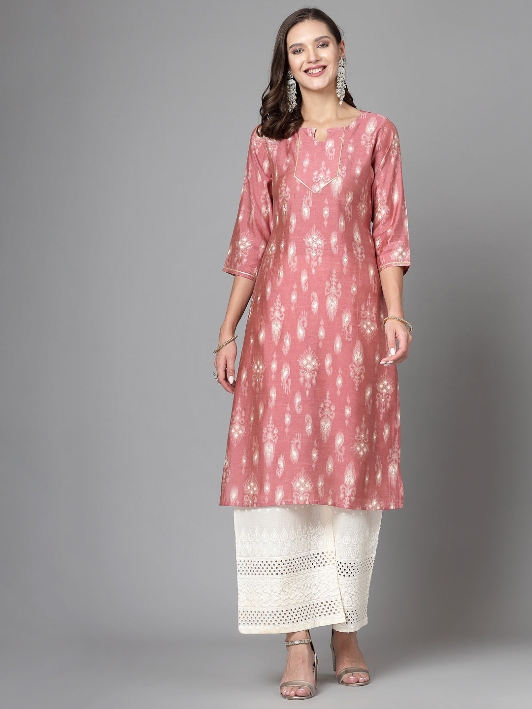 Women Pink Ethnic Motifs Printed Gotta Patti Kurta - Kashyap Global Lifestyles LLP