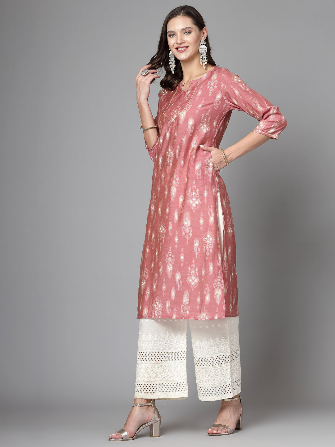 Women Pink Ethnic Motifs Printed Gotta Patti Kurta - Kashyap Global Lifestyles LLP