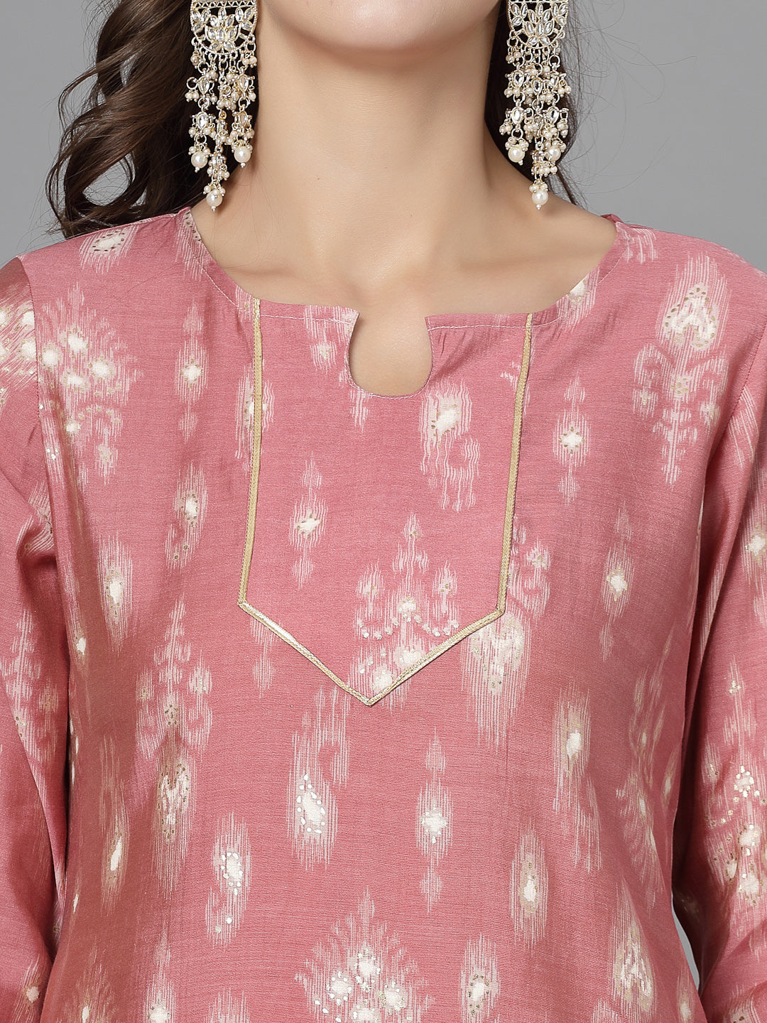 Women Pink Ethnic Motifs Printed Gotta Patti Kurta - Kashyap Global Lifestyles LLP