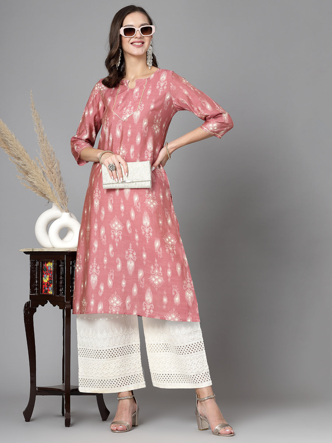 Women Pink Ethnic Motifs Printed Gotta Patti Kurta - Kashyap Global Lifestyles LLP