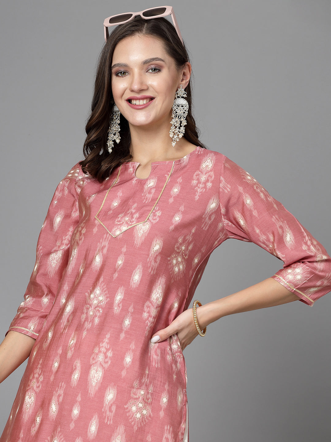 Women Pink Ethnic Motifs Printed Gotta Patti Kurta - Kashyap Global Lifestyles LLP