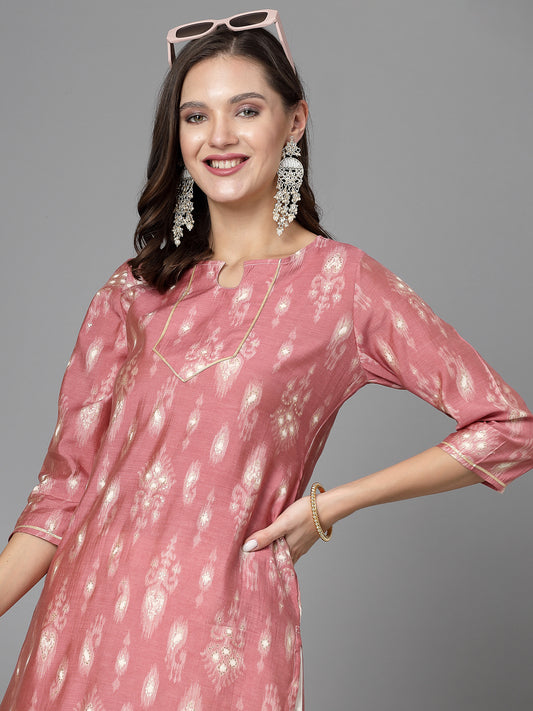 Women Pink Ethnic Motifs Printed Gotta Patti Kurta - Kashyap Global Lifestyles LLP