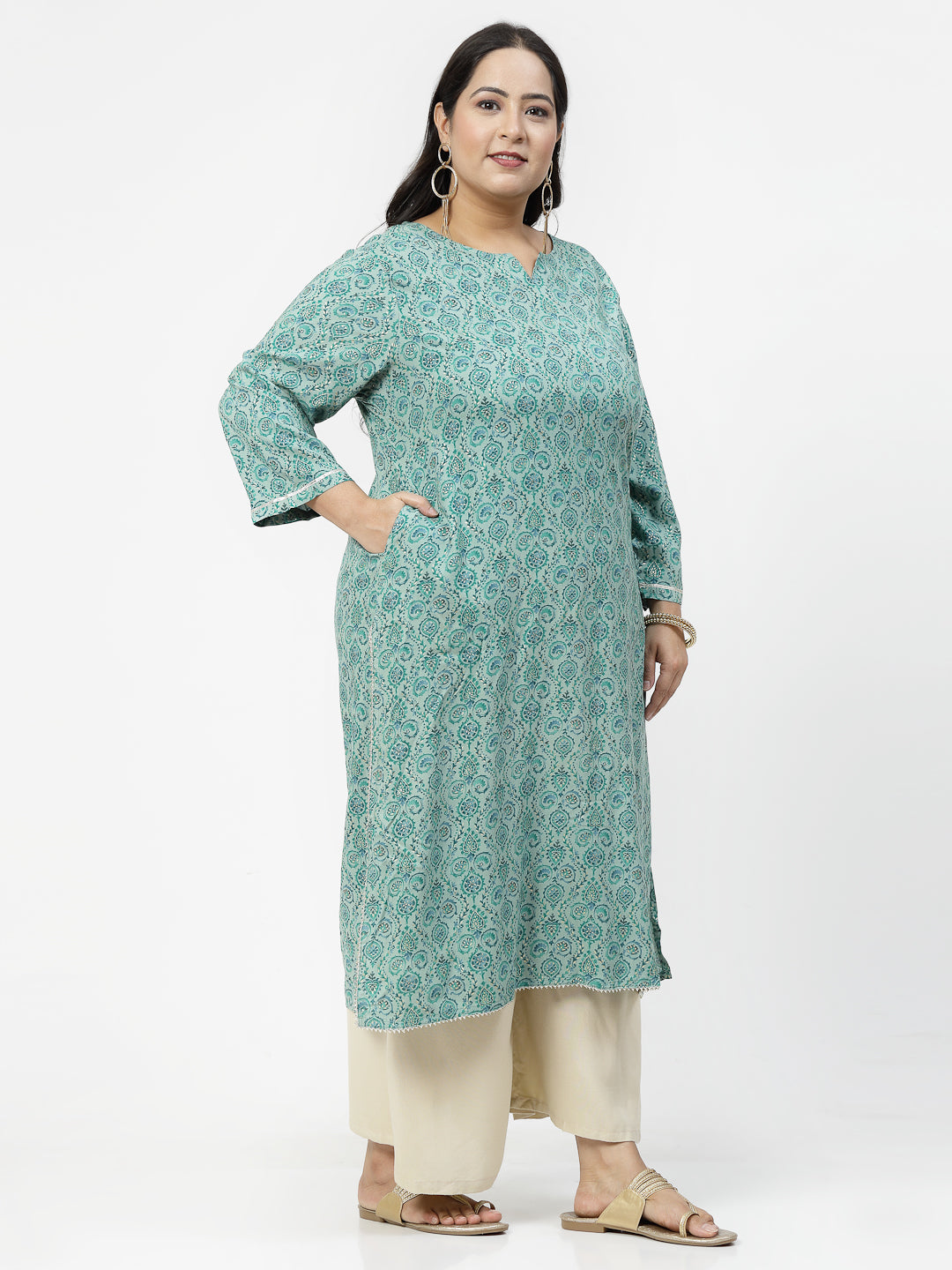 Women Plus Size Green Kurta With Lace - Kashyap Global Lifestyles LLP