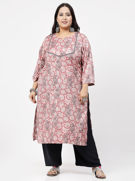 Women Plus Size Pink Printed Straight Kurta - Kashyap Global Lifestyles LLP