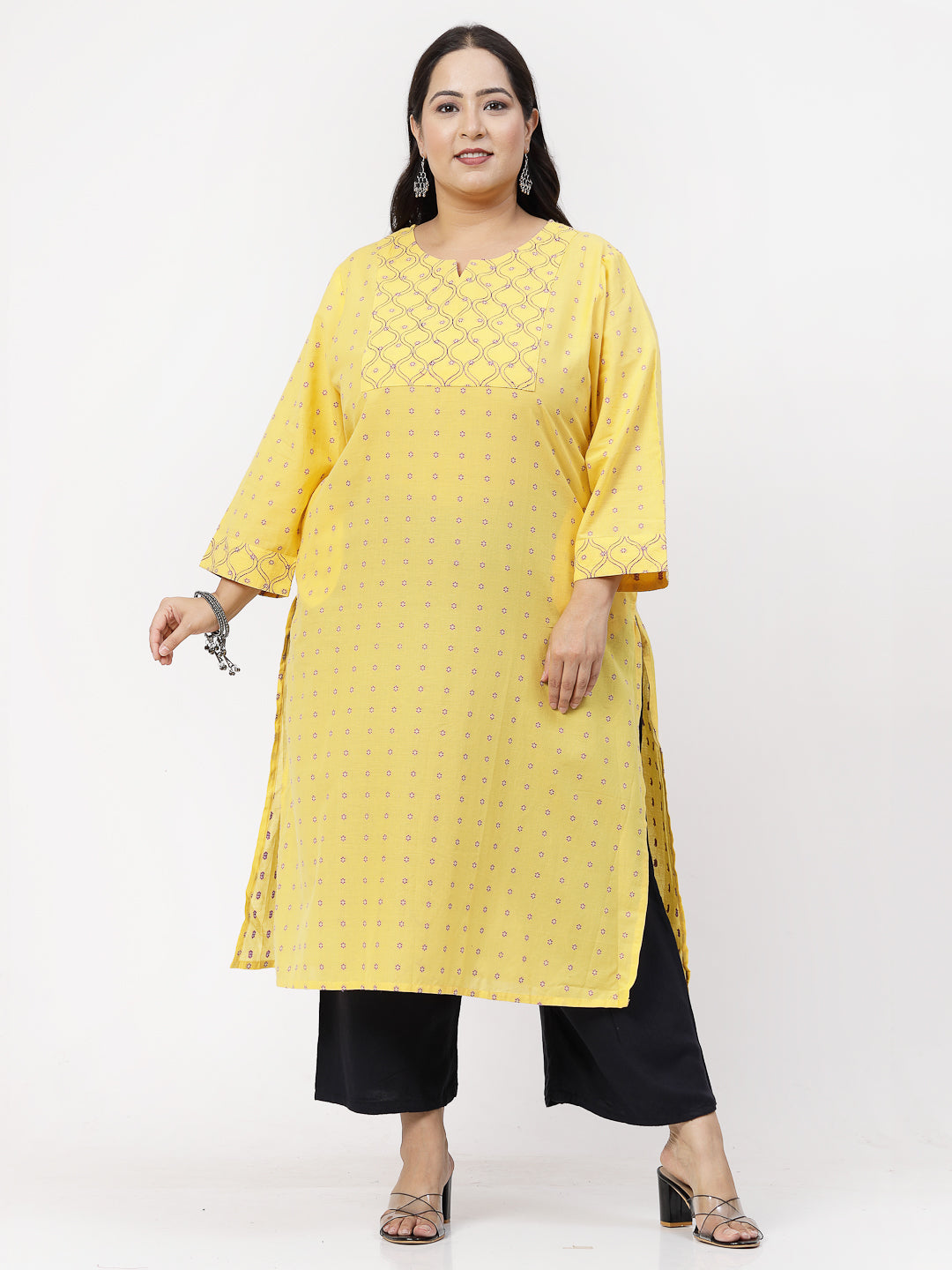 Women Plus Size Mustard Kurta With Embroidered Yoke - Kashyap Global Lifestyles LLP