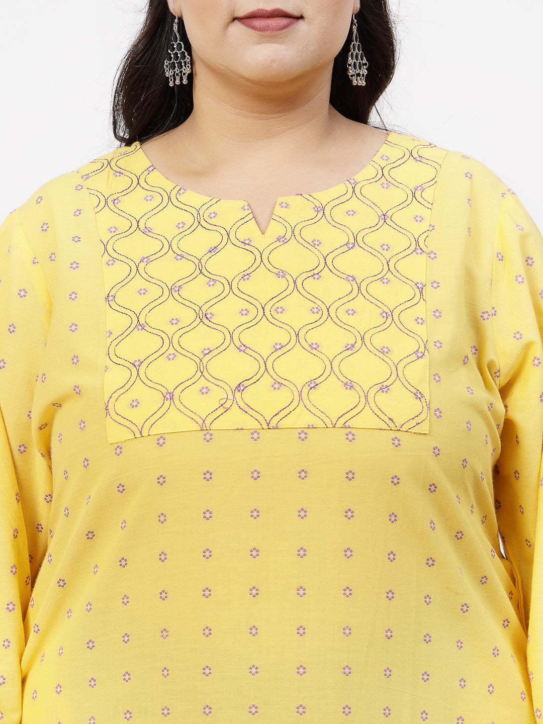 Women Plus Size Mustard Kurta With Embroidered Yoke - Kashyap Global Lifestyles LLP