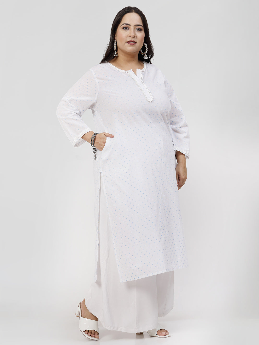 Women Plus Size Swiss-Dot Kurta With Lace - Kashyap Global Lifestyles LLP