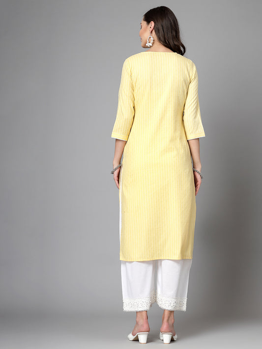 Women Yellow Striped Yarn-Dyed Kurta - Kashyap Global Lifestyles LLP