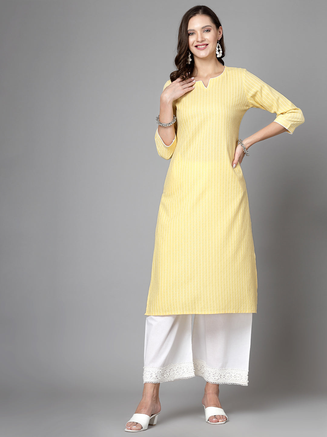 Women Yellow Striped Yarn-Dyed Kurta - Kashyap Global Lifestyles LLP