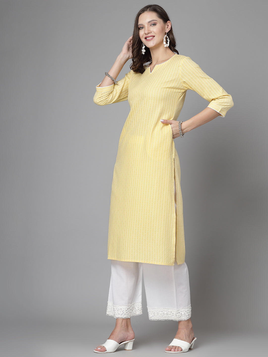 Women Yellow Striped Yarn-Dyed Kurta - Kashyap Global Lifestyles LLP