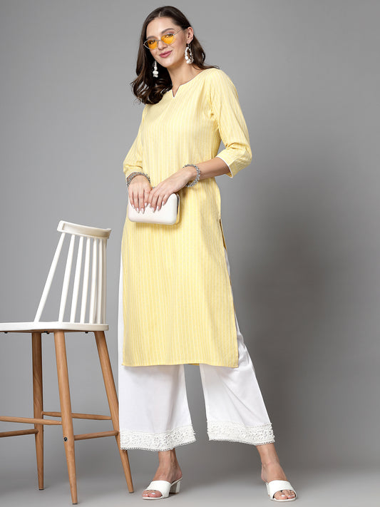Women Yellow Striped Yarn-Dyed Kurta - Kashyap Global Lifestyles LLP