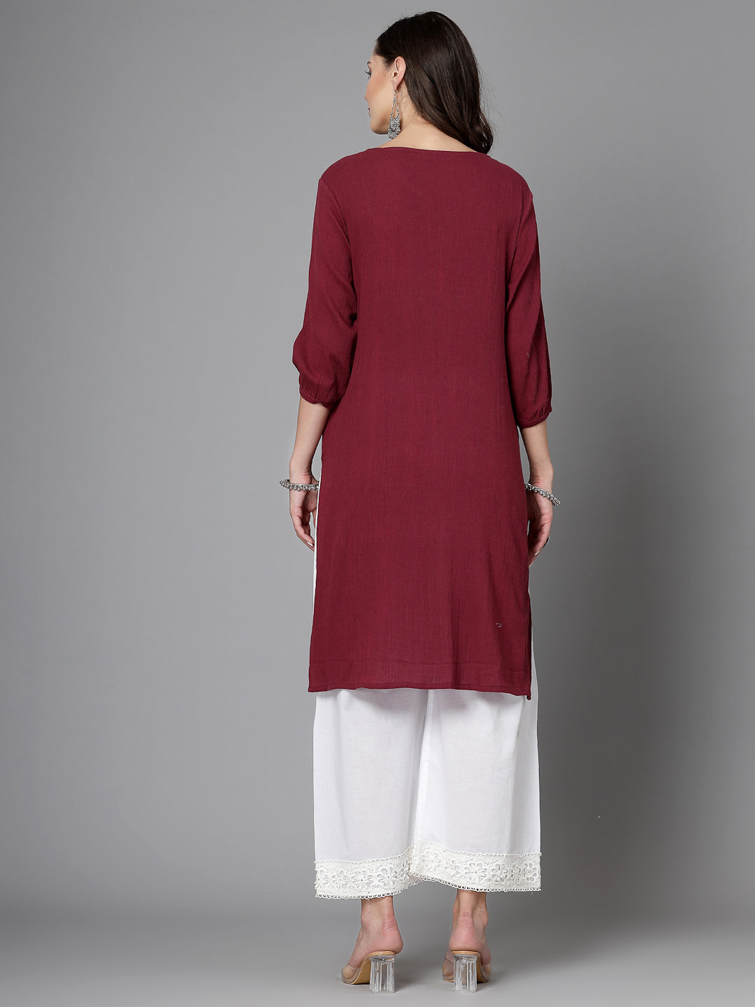 Women Maroon Kurta With Embroidered Front - Kashyap Global Lifestyles LLP