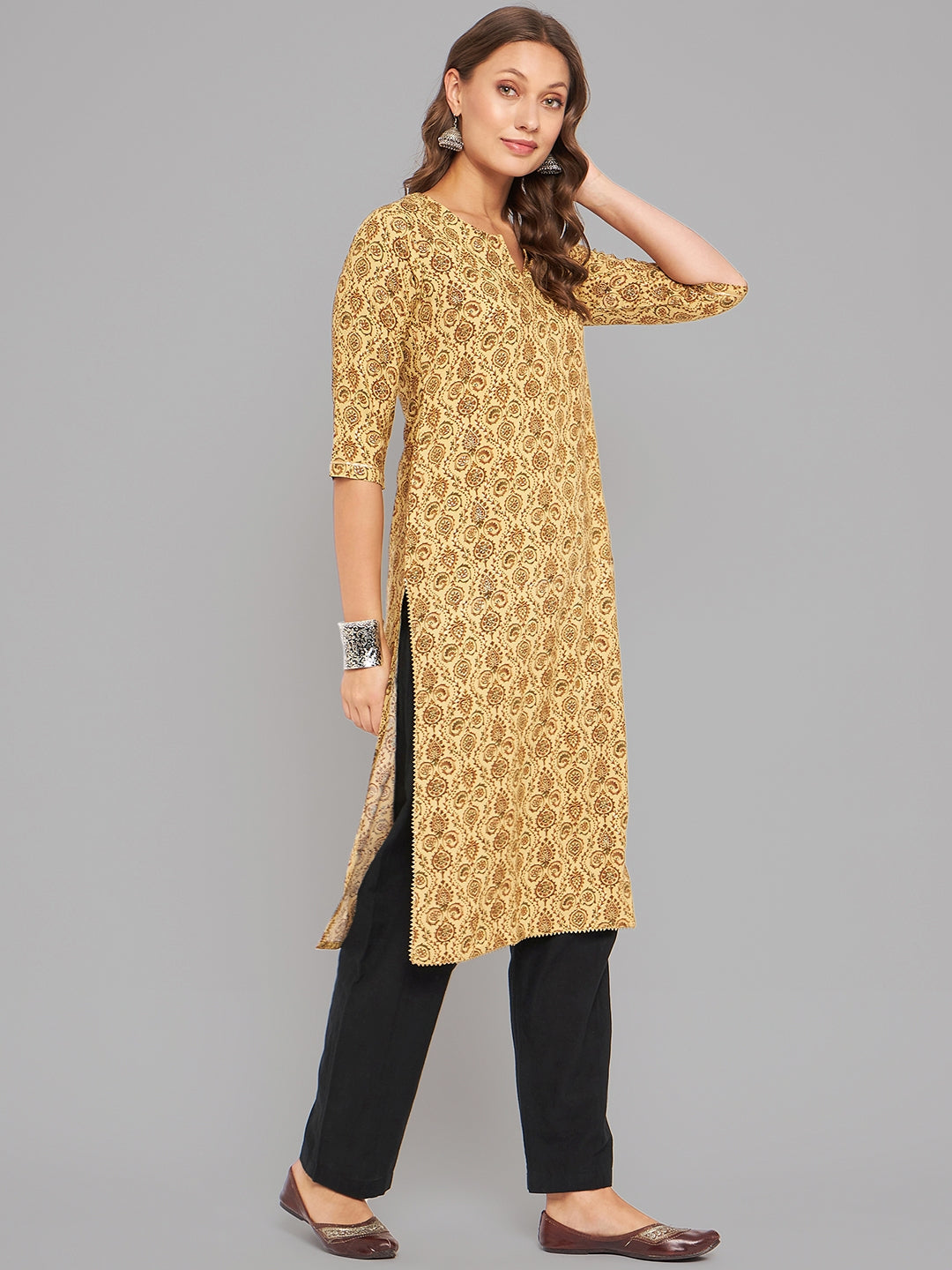 Women Mustard Kurta With Lace - Kashyap Global Lifestyles LLP