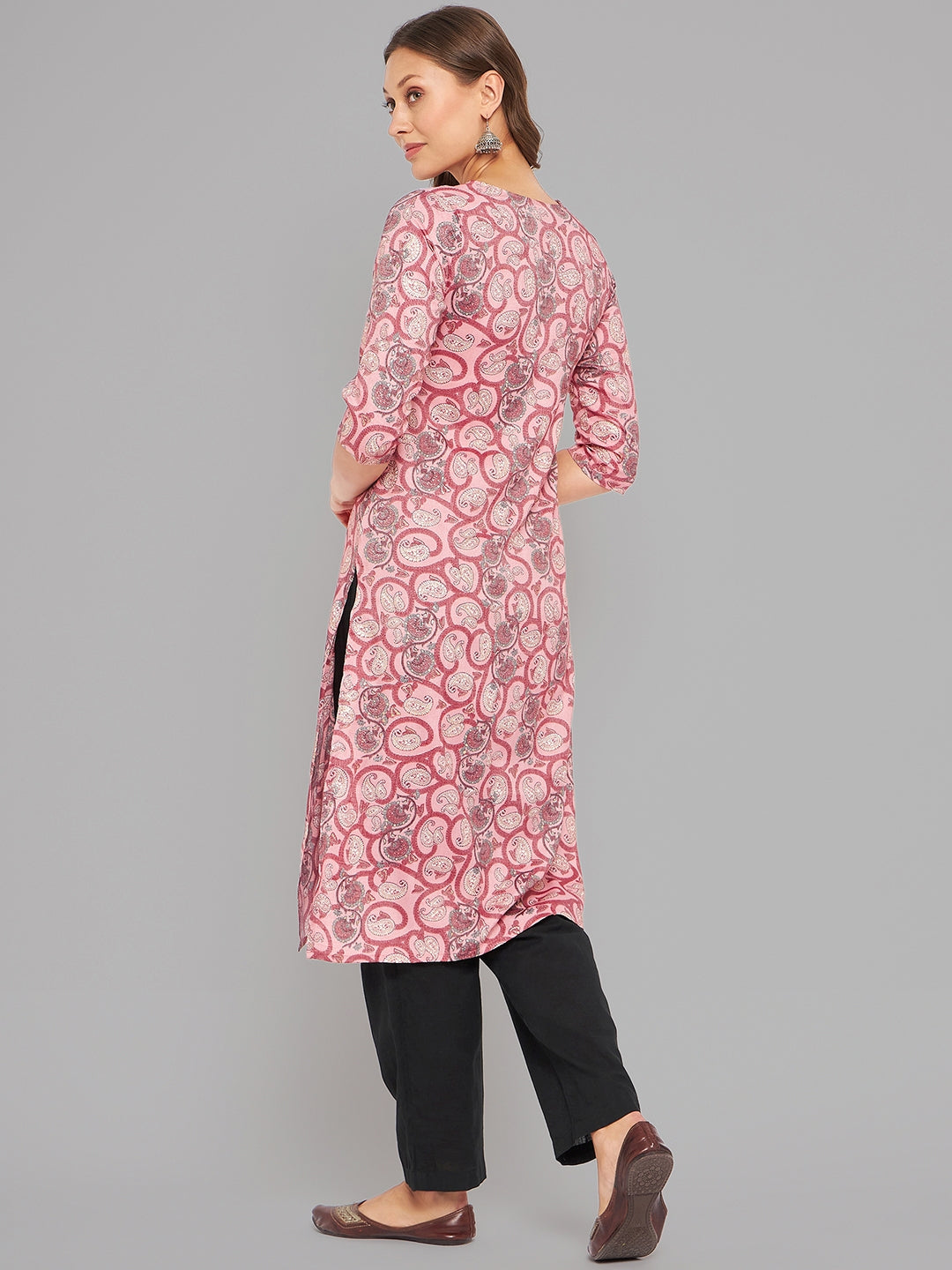 Women Pink Printed Straight Kurta - Kashyap Global Lifestyles LLP