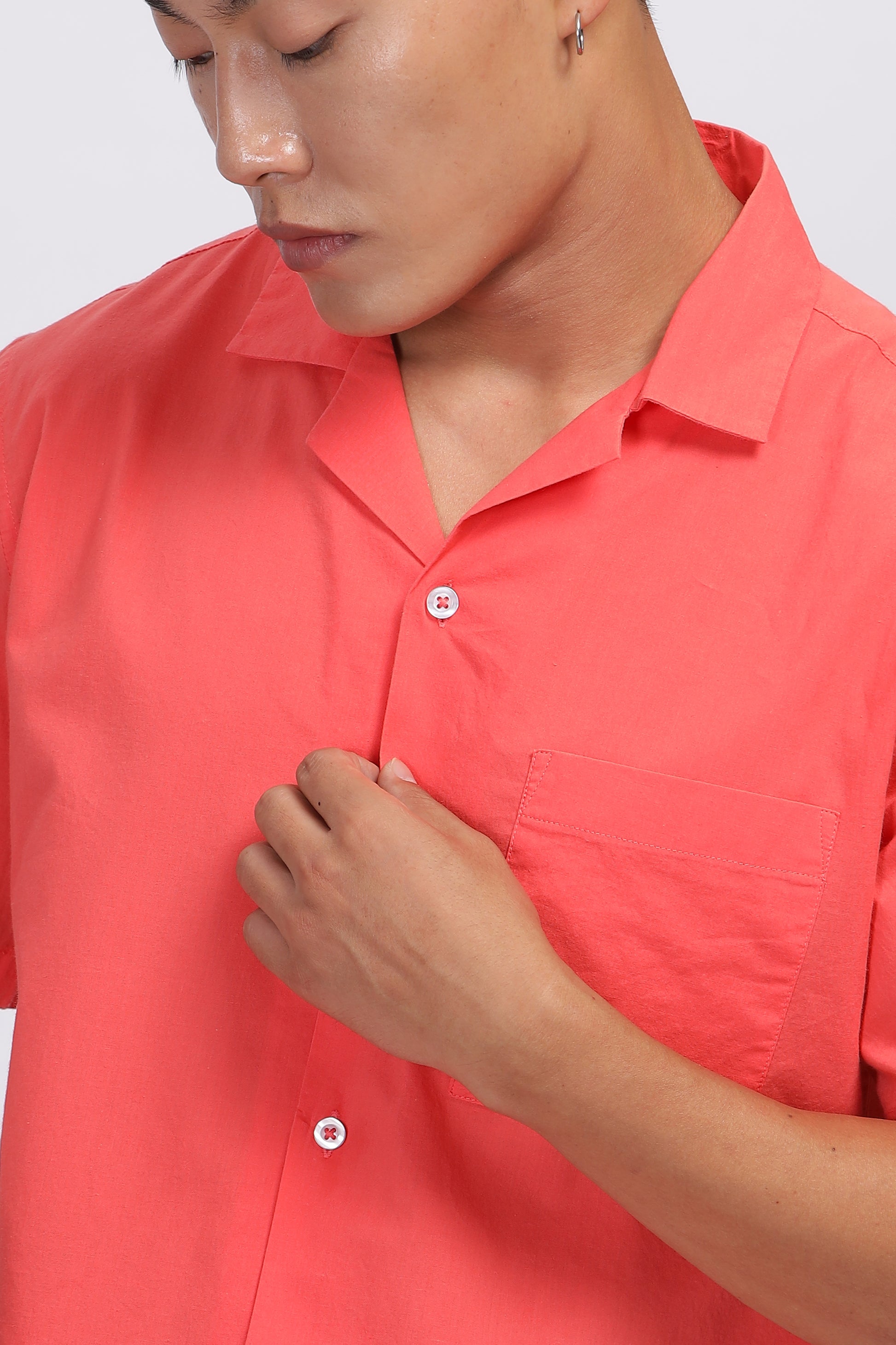 Uri Peach Solid Cuban Collar Shirt - Kashyap Global Lifestyles LLP