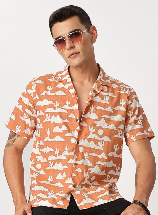 Uri Men Desertscape Cuban Collar Shirt