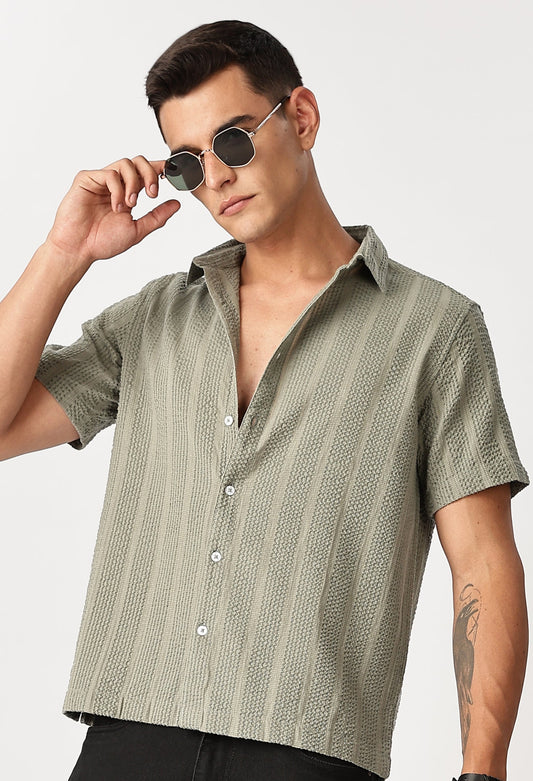 Uri Men Sage Green Seersucker Shirt