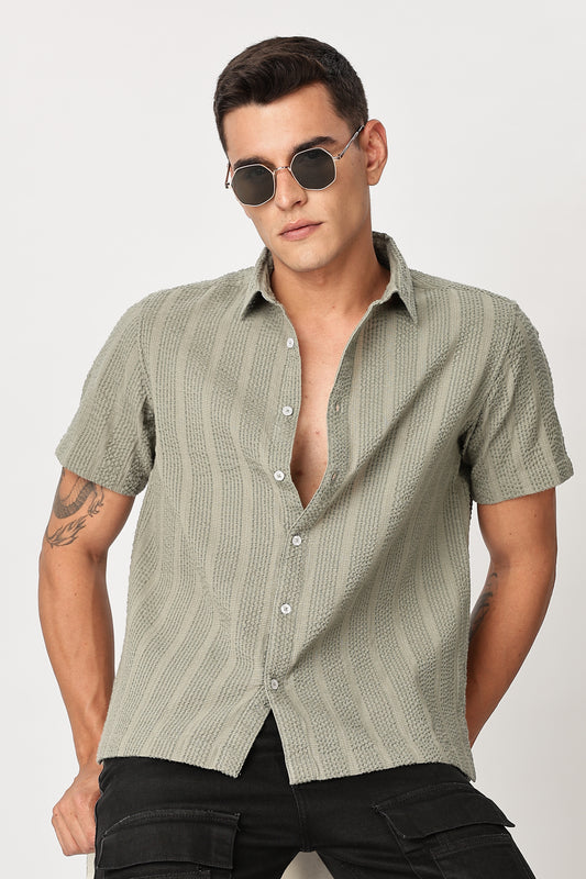 Uri Men Sage Green Seersucker Shirt