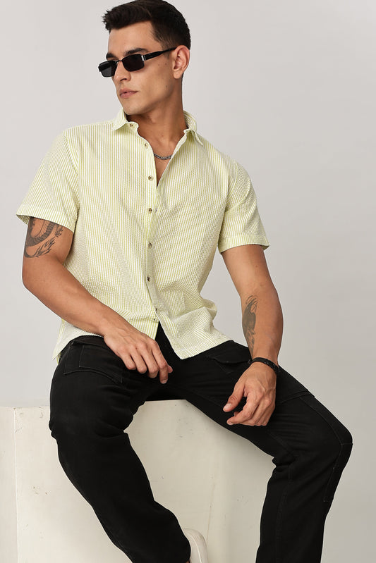 Uri Men Butter Yellow Seersucker Shirt