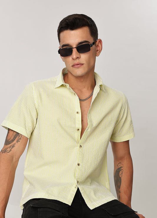 Uri Men Butter Yellow Seersucker Shirt