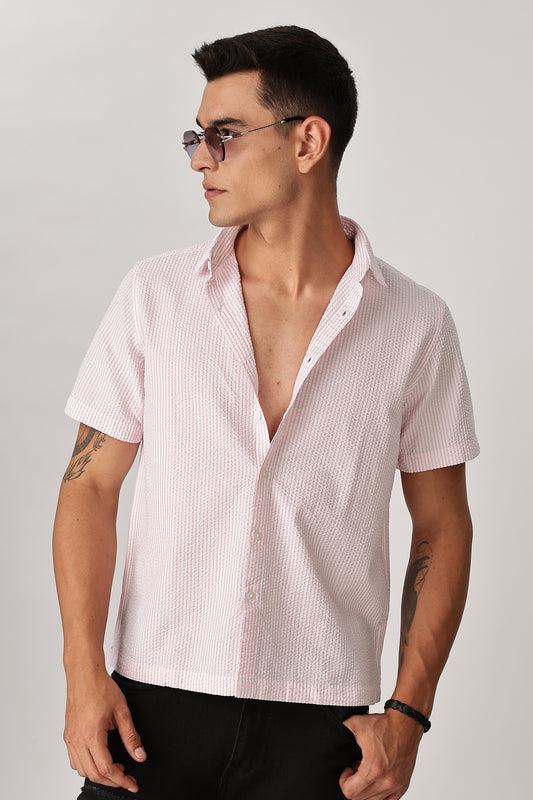 Uri Men Pink Seersucker Shirt
