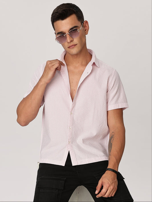 Uri Men Pink Seersucker Shirt