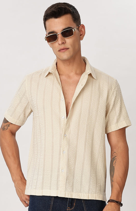 Uri Men Beige Seersucker Shirt