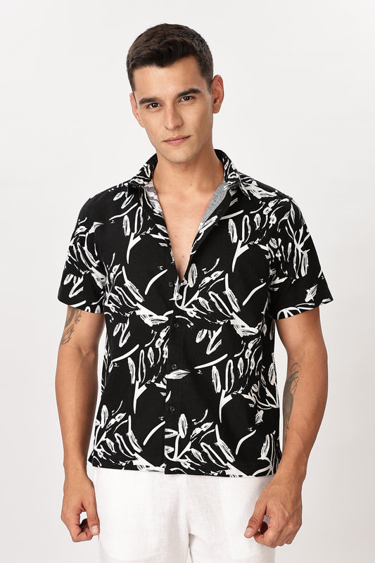 Uri Men Floral Sketch Black Shirt