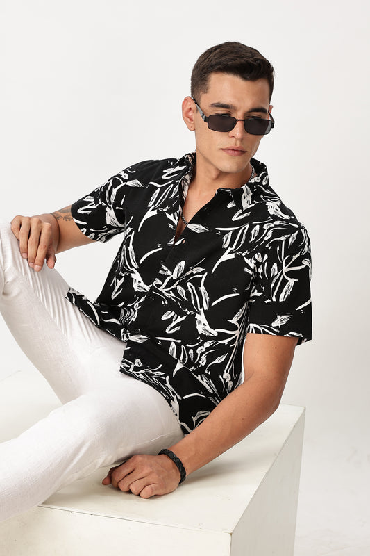 Uri Men Floral Sketch Black Shirt