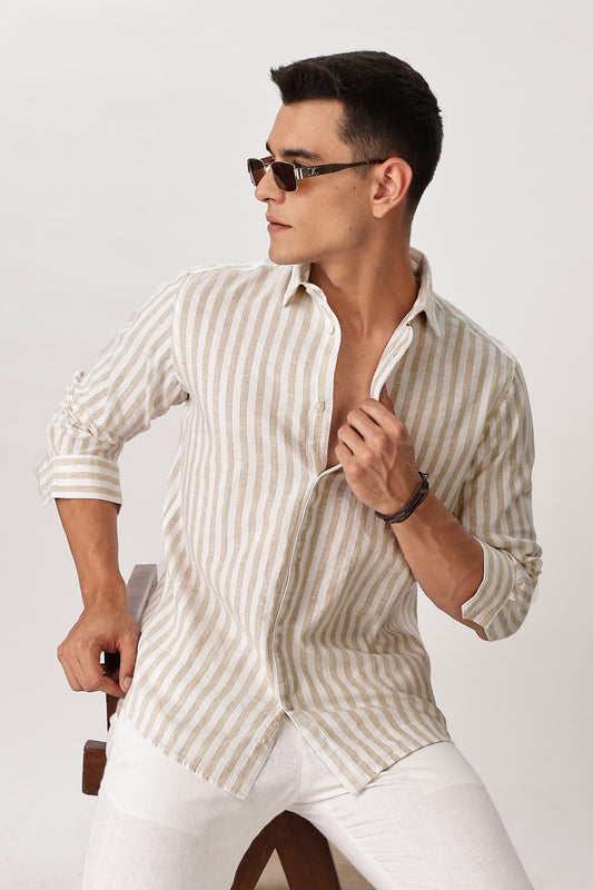 Uri Men Sand Striped Linen Blend Shirt