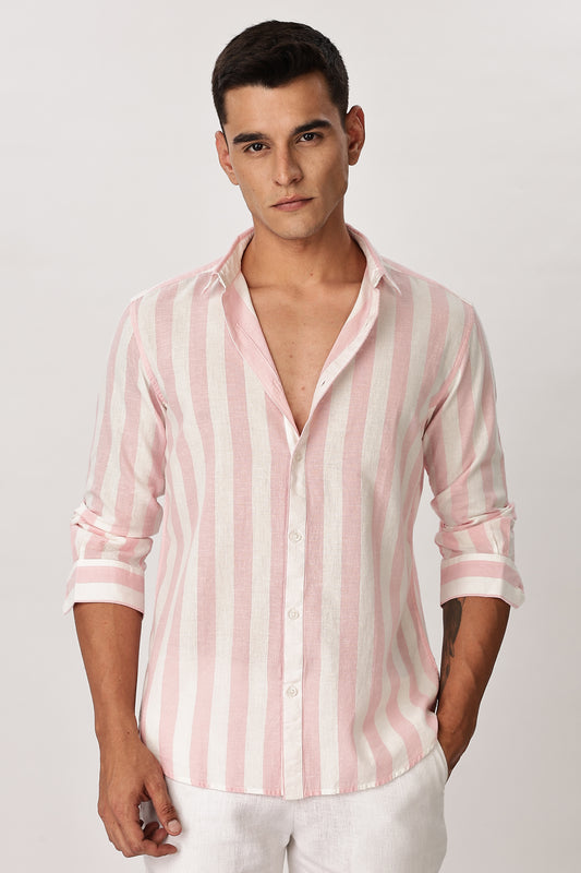 Uri Men Puce Pink Stripes Cotton Shirt