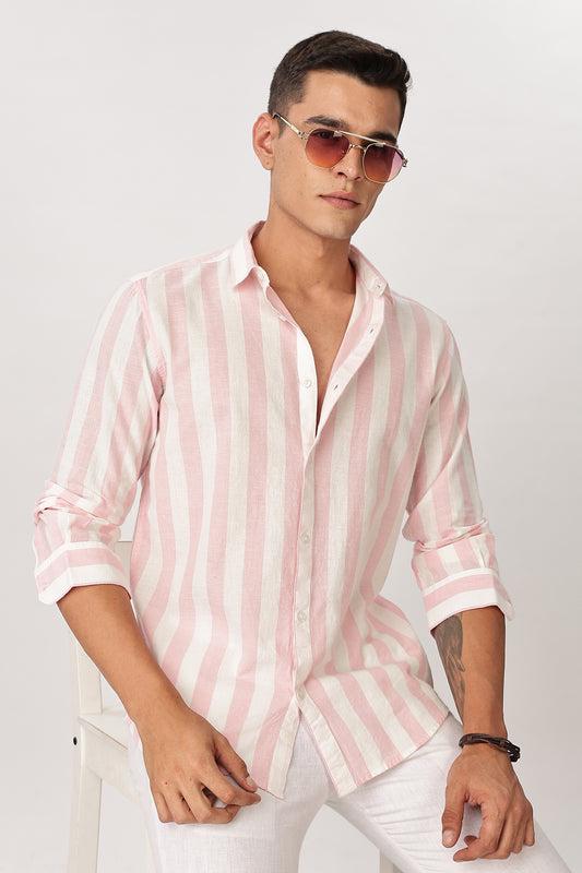 Uri Men Puce Pink Stripes Cotton Shirt