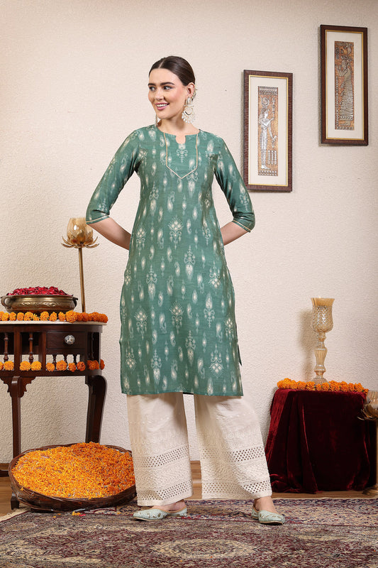 Women Green Ethnic Motifs Printed Gotta Patti Kurta