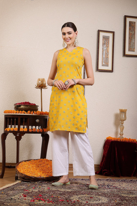 Womens Cotton Dobby V Neck Kurta