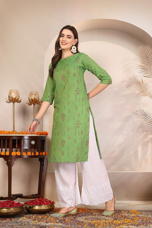 Women Green Cotton Printed Kurta