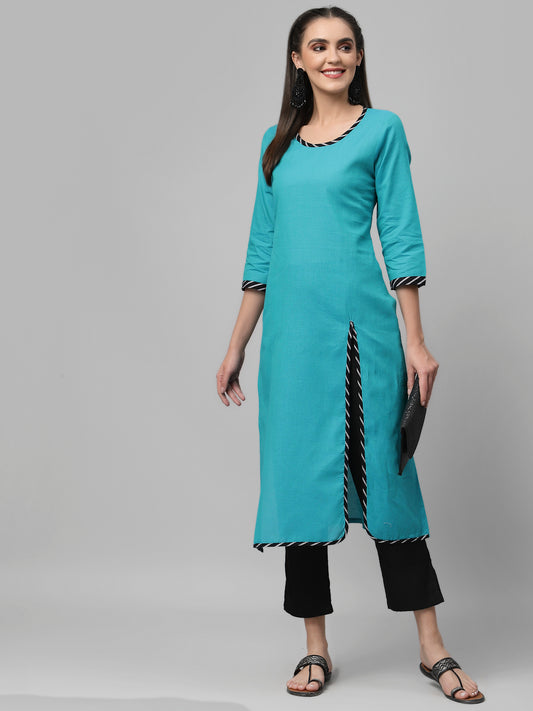 Women Terquoise Front Slit Kurta - Kashyap Global Lifestyles LLP