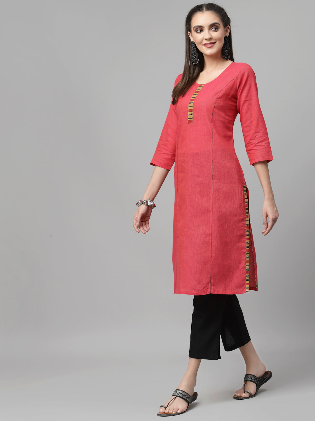 Women Pink Cotton Striped Kurta - Kashyap Global Lifestyles LLP