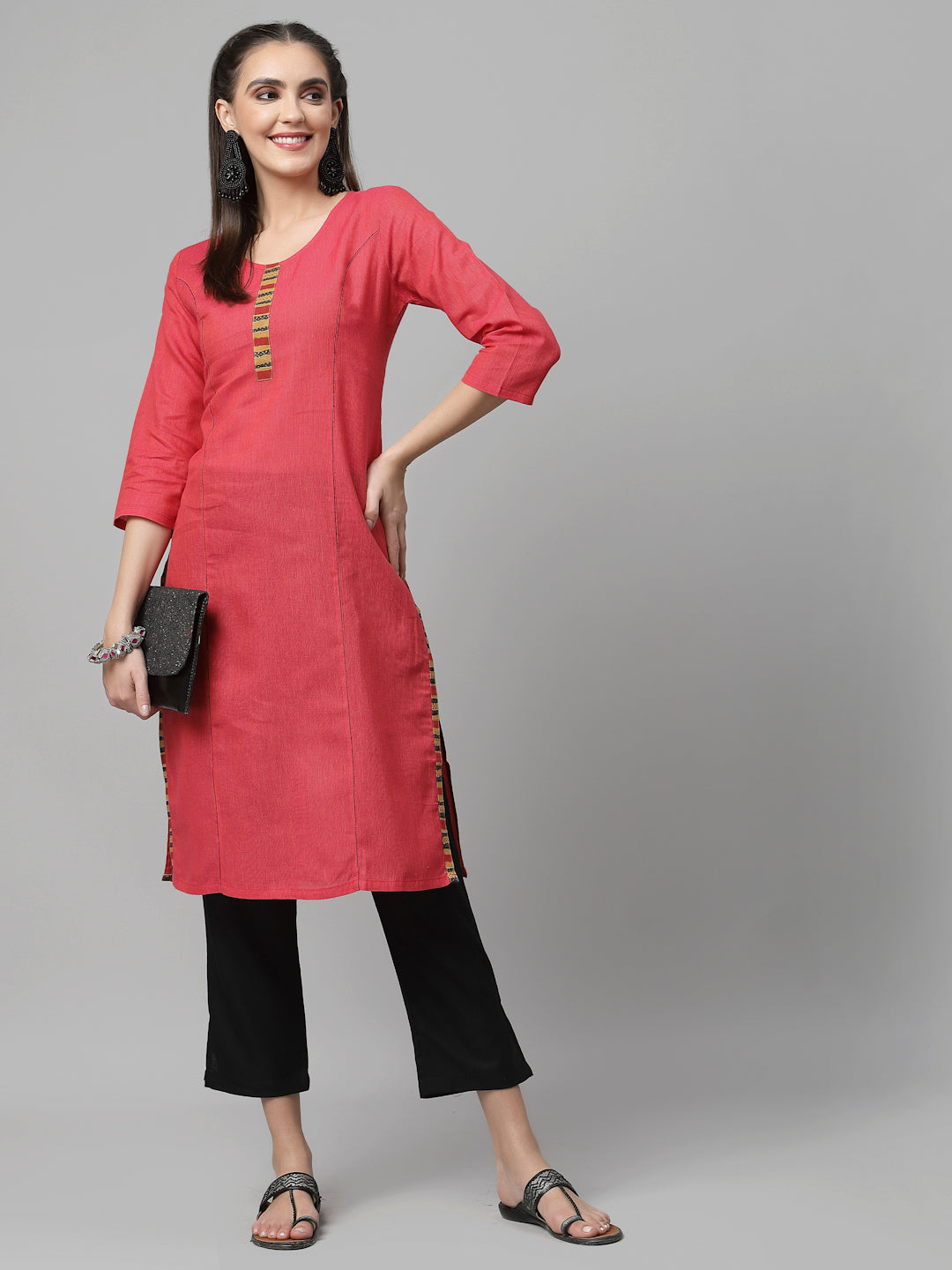 Women Pink Cotton Striped Kurta - Kashyap Global Lifestyles LLP