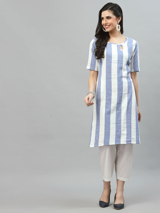 Women Striped Keyhole Neck Straight Kurta - Kashyap Global Lifestyles LLP